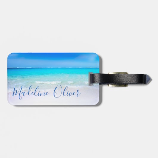 Zee Ocean Scene Blue QR Code Bagagelabel (Achterkant horizontaal)