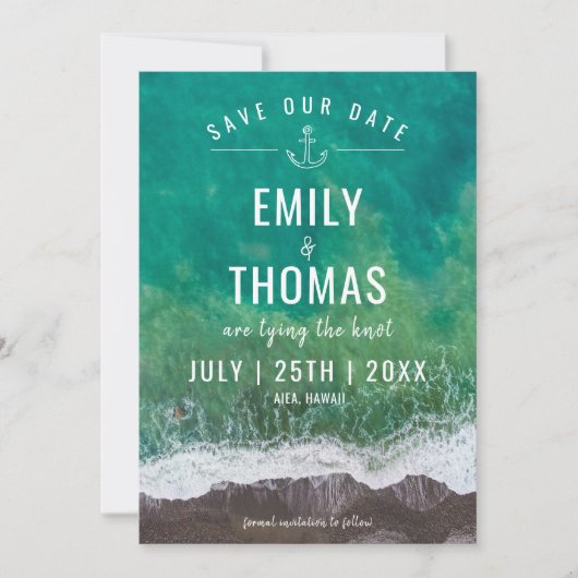 Zee Ocean Shore Beach Nautical Anchor Monogram Save The Date (Voorkant)