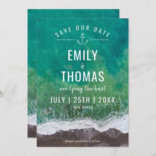 Zee Ocean Shore Beach Nautical Anchor Monogram Save The Date (Voorkant / Achterkant)
