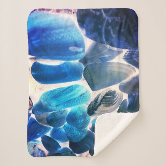 Zee oester shell, kleuren veranderd blauw in grijs sherpa deken (Voorkant)