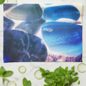 Zee oester shell, kleuren veranderd blauw in grijs theedoek (Gevouwen)