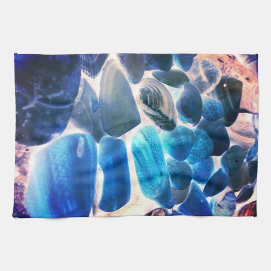 Zee oester shell, kleuren veranderd blauw in grijs theedoek (Horizontaal)