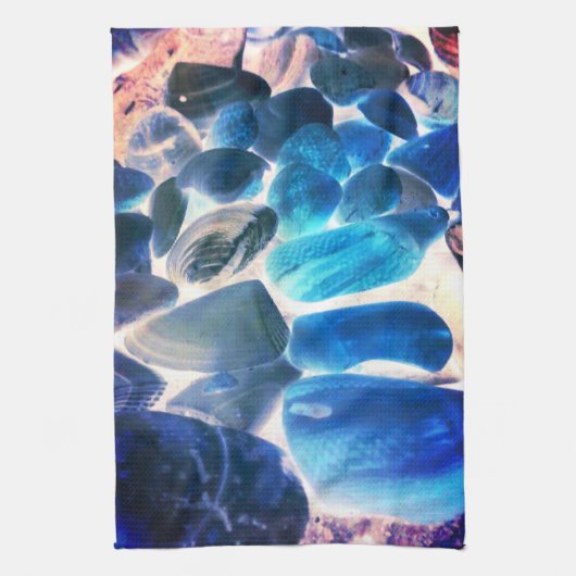 Zee oester shell, kleuren veranderd blauw in grijs theedoek (Verticaal)