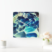 Zee oester shell, kleuren veranderd blauw in grijs vierkante klok (Huis)