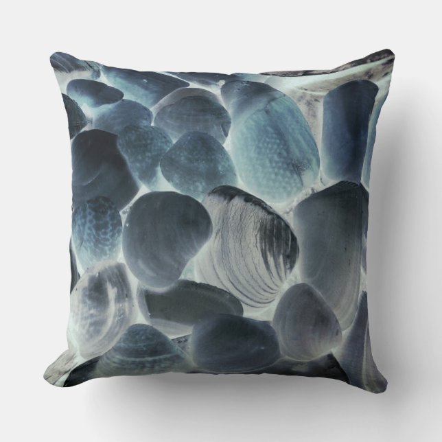 Zee oester shell, kleuren veranderd in grijs en bl kussen (Voorkant)