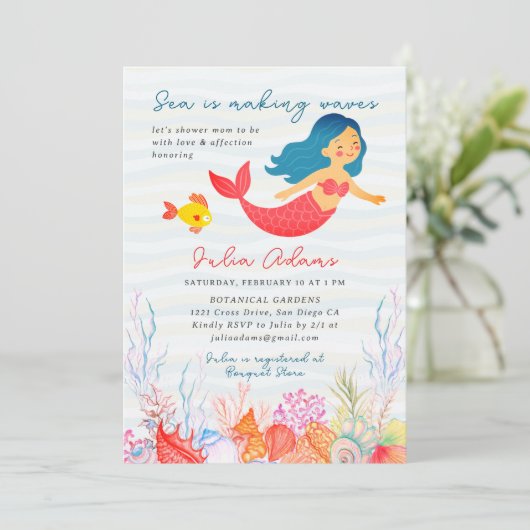 Zee Onderwater Navy Blue Mermaid Fish Baby shower Kaart (Staand voorkant)