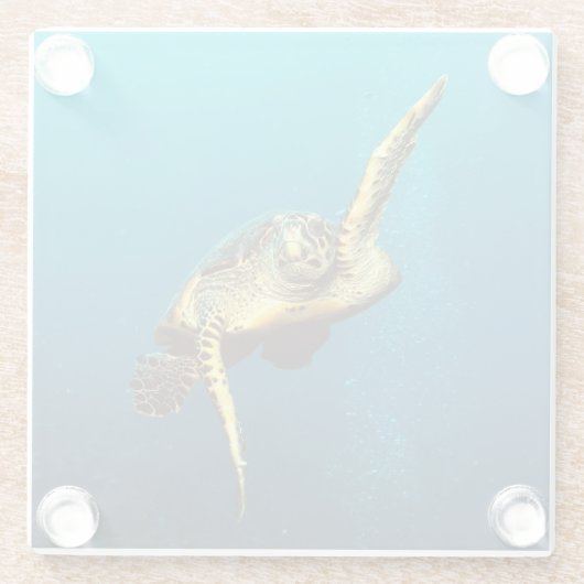 Zee onderwater schildpad glazen onderzetter (Achterkant)