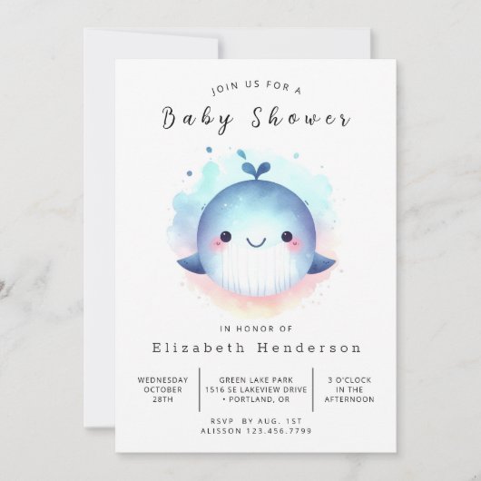 Zee Online Whale Baby shower Kaart (Voorkant)