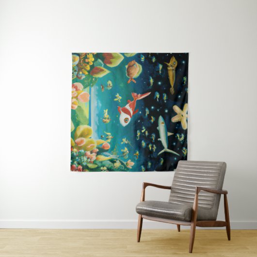 Zee op de zeebodem vol gekleurde viskoralen wandkleed (In Situ (horizontaal))