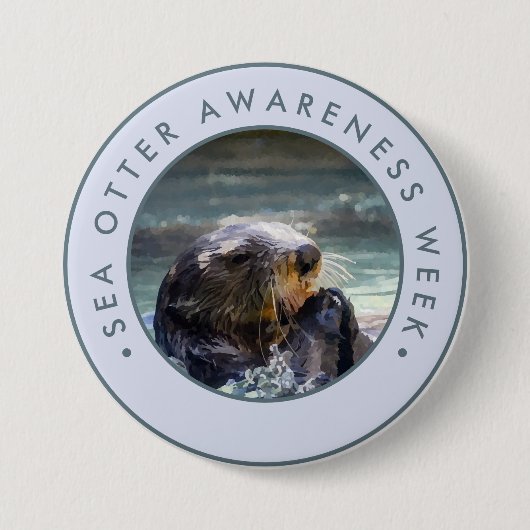 Zee Otter Awareness Week, waterverf Ronde Button 7,6 Cm (Voorkant)