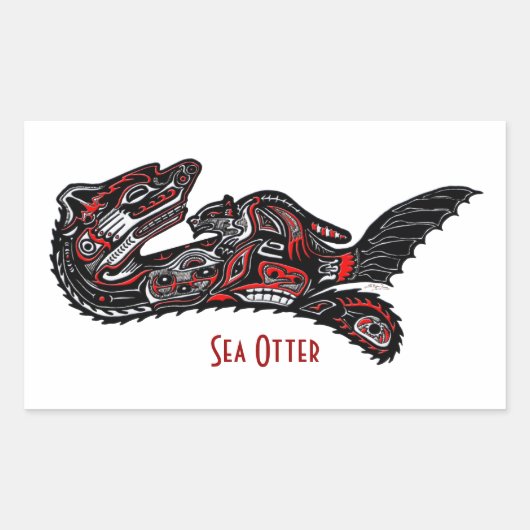 ZEE OTTER & BABY (Haida Styled) Art Gift Sticker (Voorkant)