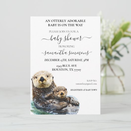 Zee Otter Baby shower Schattige Waterverf Kaart (Staand voorkant)