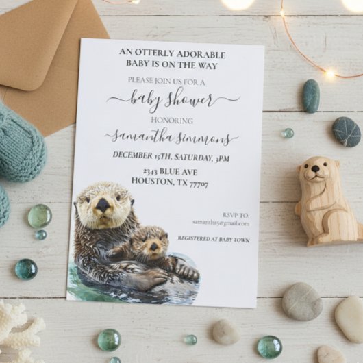 Zee Otter Baby shower Schattige Waterverf Kaart