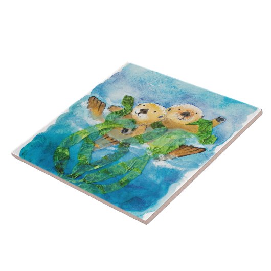 Zee Otter Ceramic Tile/Trivet (6" vierkant Tegeltje (Zijkant)