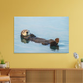 Zee otter die op de rug drijft canvas afdruk (Insitu (Woonkamer))