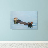 Zee otter die op de rug drijft canvas afdruk (Insitu (Houten vloer))