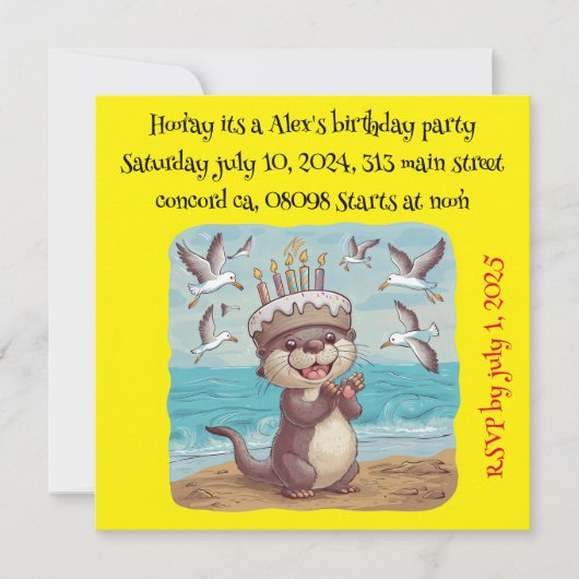 zee otter dragen taart verjaardag pet klappen kaart (Voorkant)