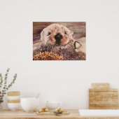Zee Otter in Kelp Waterverf Artwork Canvas Afdrukk Poster (Keuken)