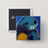 Zee otter-knop vierkante button 5,1 cm (Voorkant /achterkant)