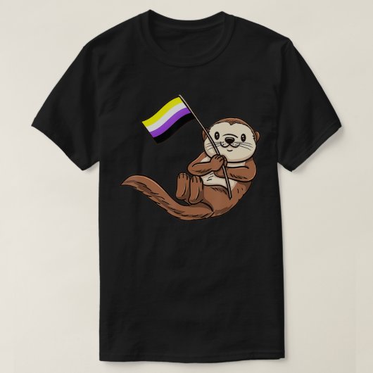 Zee otter met nonbinary Pride vlag T-shirt (Design voorkant)