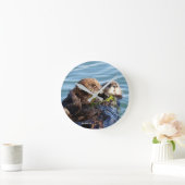 Zee Otter moeder en jongen met kelp Ronde Klok (Huis)