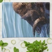 Zee Otter moeder en jongen met kelp Theedoek (Gevouwen)