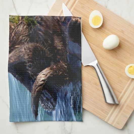 Zee Otter moeder en jongen met kelp Theedoek (Quarter Fold)