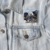 Zee otter omwikkeld in kelp vierkante button 5,1 cm (In situ)