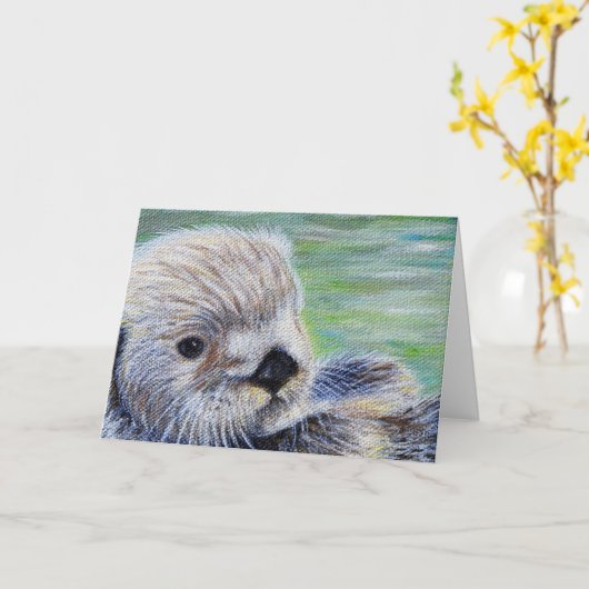 Zee Otter Painting Kaart (Gele Bloem)
