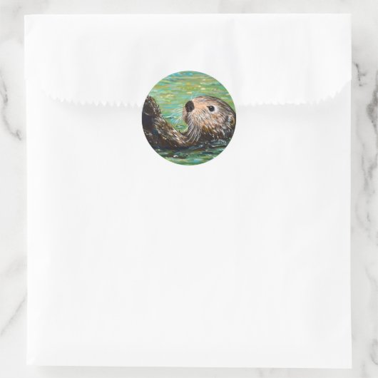 Zee Otter Painting Ronde Sticker (Tas)