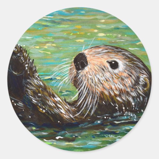 Zee Otter Painting Ronde Sticker (Voorkant)