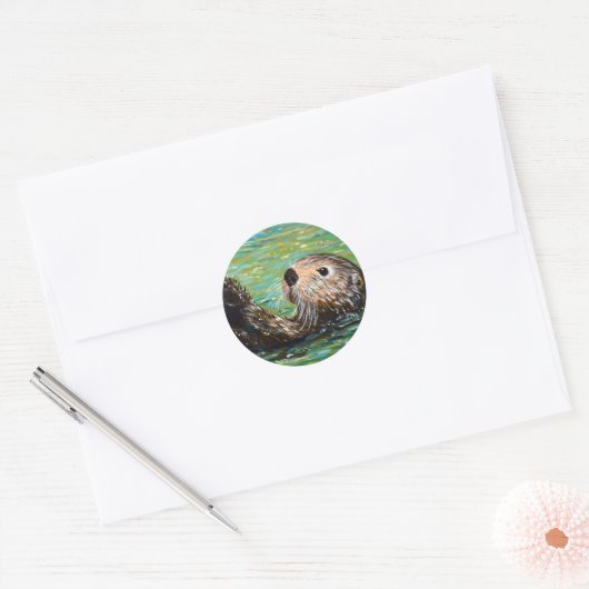 Zee Otter Painting Ronde Sticker (Envelop)