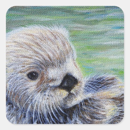 Zee Otter Painting Vierkante Sticker (Voorkant)