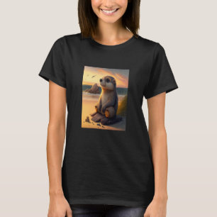 Zee Otter Retro Sunset Cute Otter 1 T-shirt
