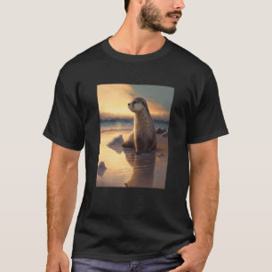 Zee Otter Retro Sunset Cute Otter 2 T-shirt