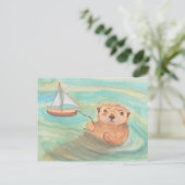 Zee Otter & Sailboat Briefkaart (Staand voorkant)