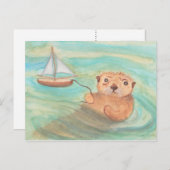 Zee Otter & Sailboat Briefkaart (Voorkant / Achterkant)