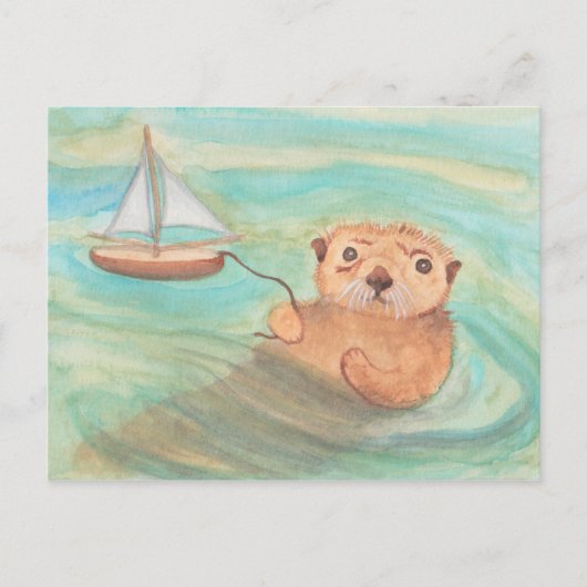 Zee Otter & Sailboat Briefkaart (Voorkant)