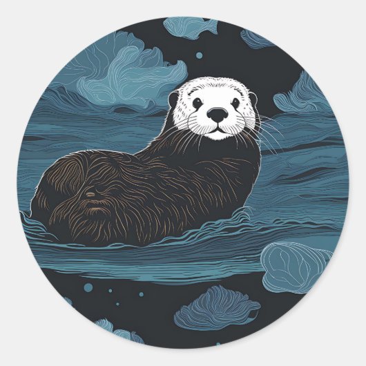Zee otter schattig dier ronde sticker (Voorkant)