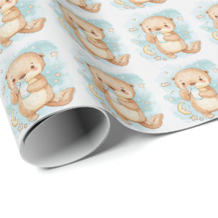 Zee Otter Schattige Baby pastel Waterverf Patroon Cadeaupapier