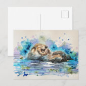 Zee otter-waterverf postkaart (Voorkant / Achterkant)