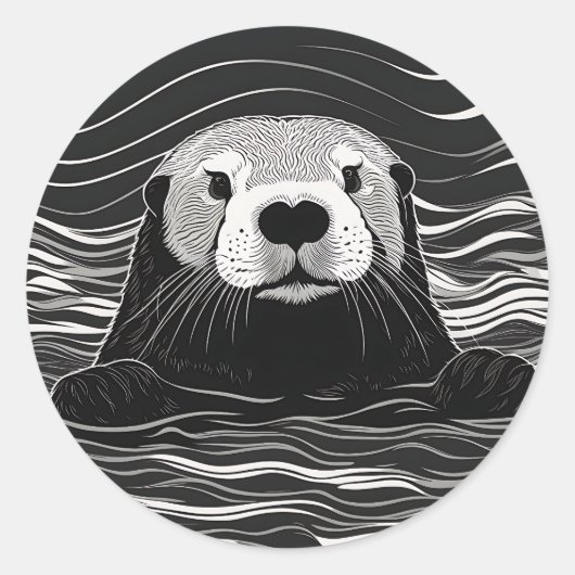 Zee otter zwemmen ronde sticker (Voorkant)