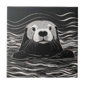 Zee otter zwemmen tegeltje (Voorkant)
