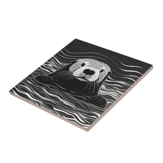Zee otter zwemmen tegeltje (Zijkant)