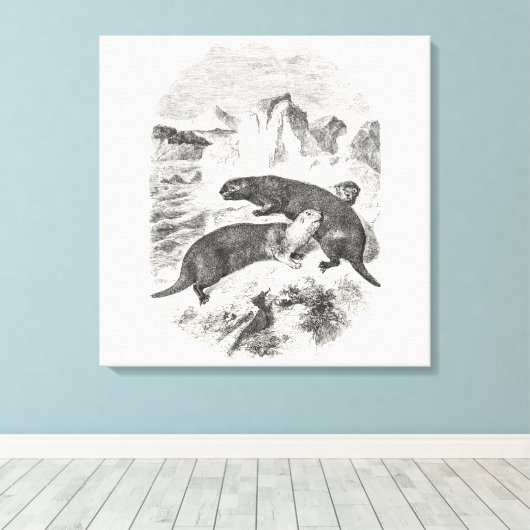  Zee otters 1800s otterillustratie Canvas Afdruk (Insitu (Houten vloer))