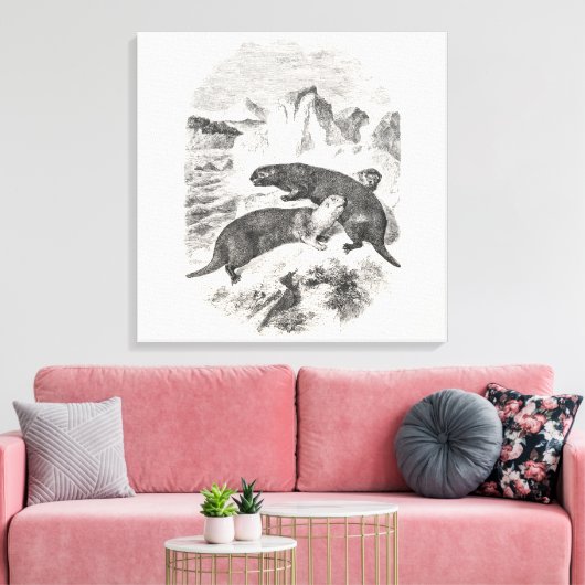 Zee otters 1800s otterillustratie Canvas Afdruk (Insitu (Woonkamer))
