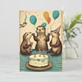 Zee Otters Birthday Party Flat Wenskaart Bedankkaart (Staand voorkant)