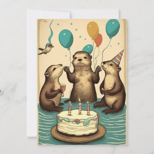 Zee Otters Birthday Party Flat Wenskaart Bedankkaart