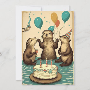 Zee Otters Birthday Party Flat Wenskaart Bedankkaart