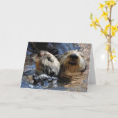 Zee Otters Glimlachen - Frameable Art Kaart (Gele Bloem)